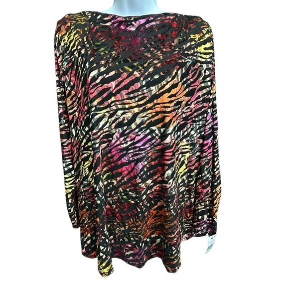 Calessa 3X Top Orange Black Red Crimson Multicolor Velvet Striped Stretch Lined - Picture 1 of 5